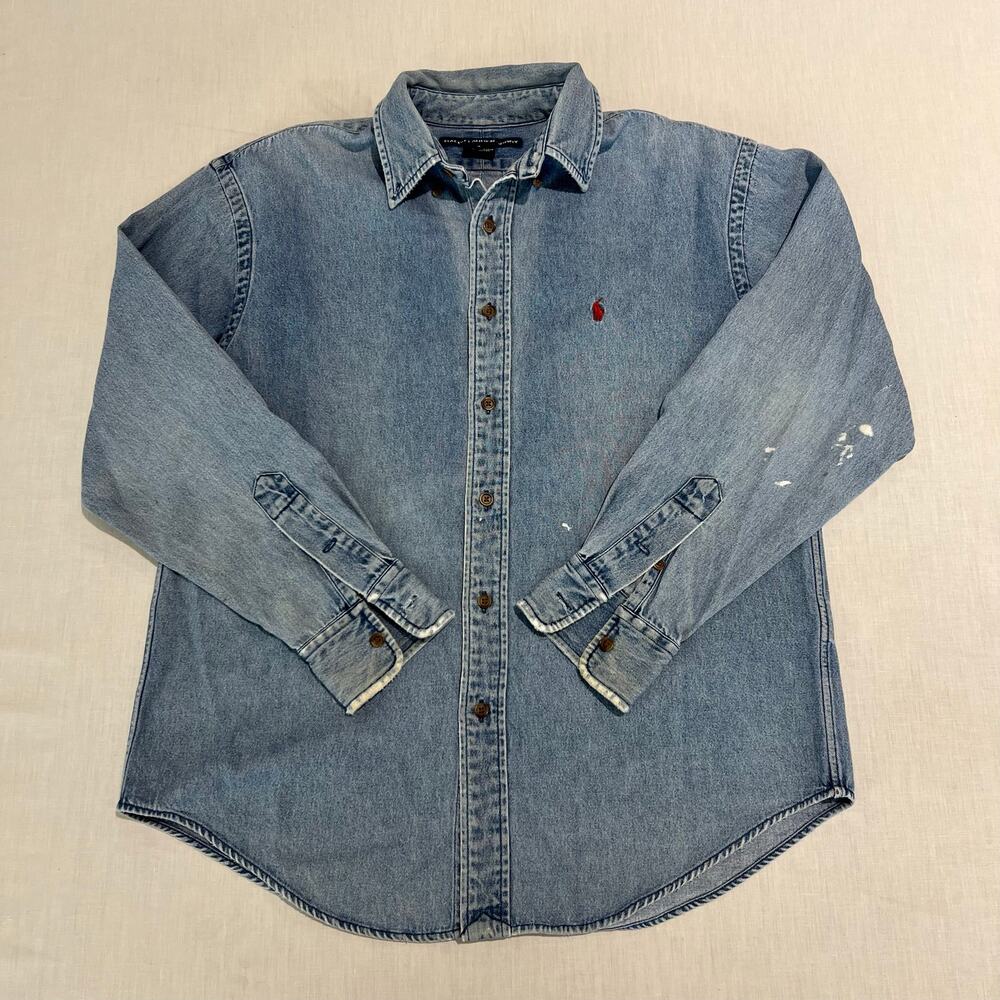 Ralph Lauren Sport Red Pony Denim Button Up Shirt Wmns Sz 10